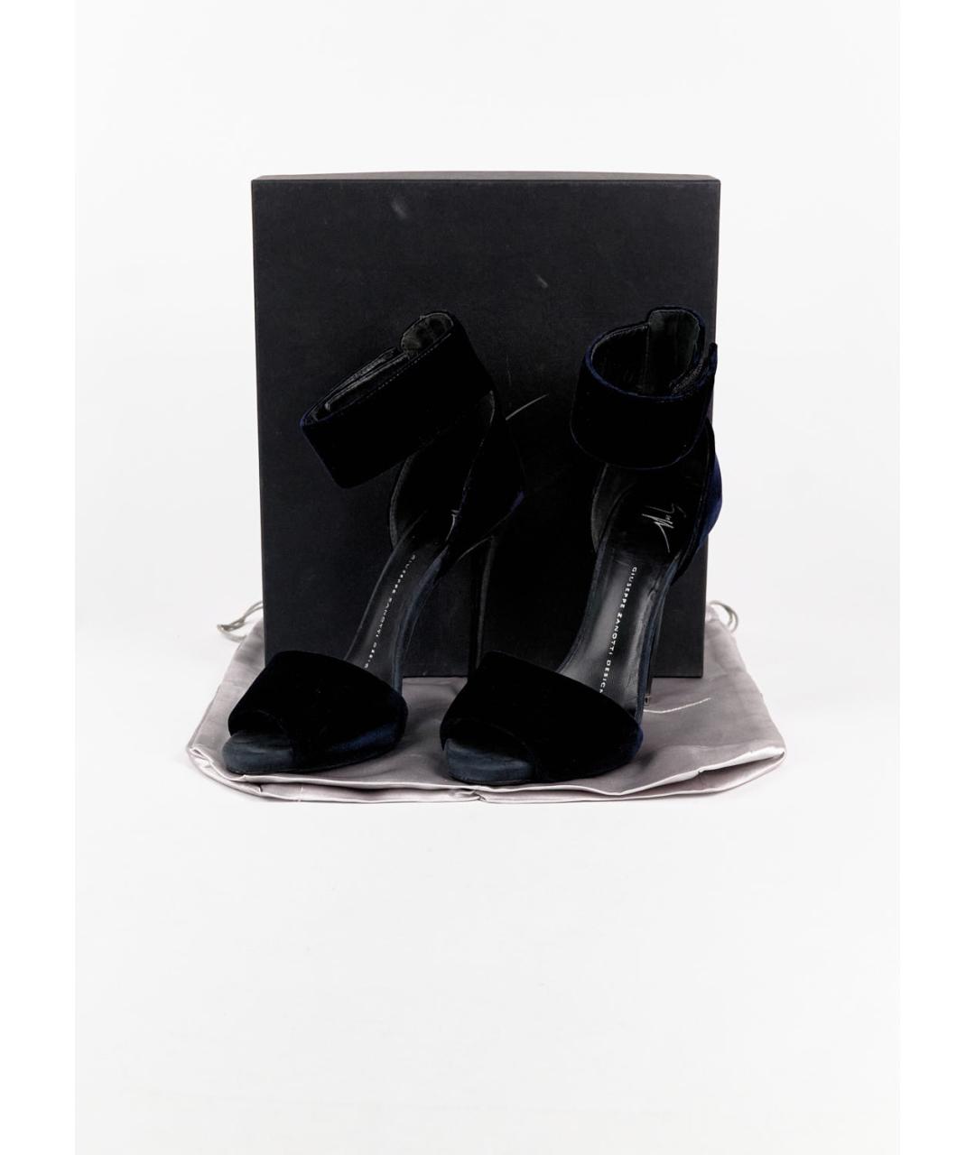 GIUSEPPE ZANOTTI DESIGN Темно-синие бархатные босоножки, фото 6