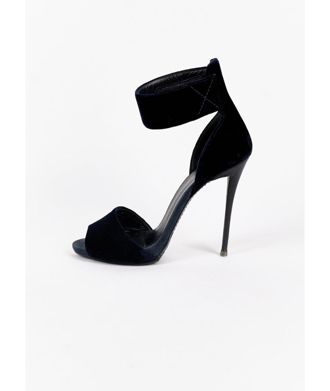 GIUSEPPE ZANOTTI DESIGN Темно-синие бархатные босоножки, фото 10