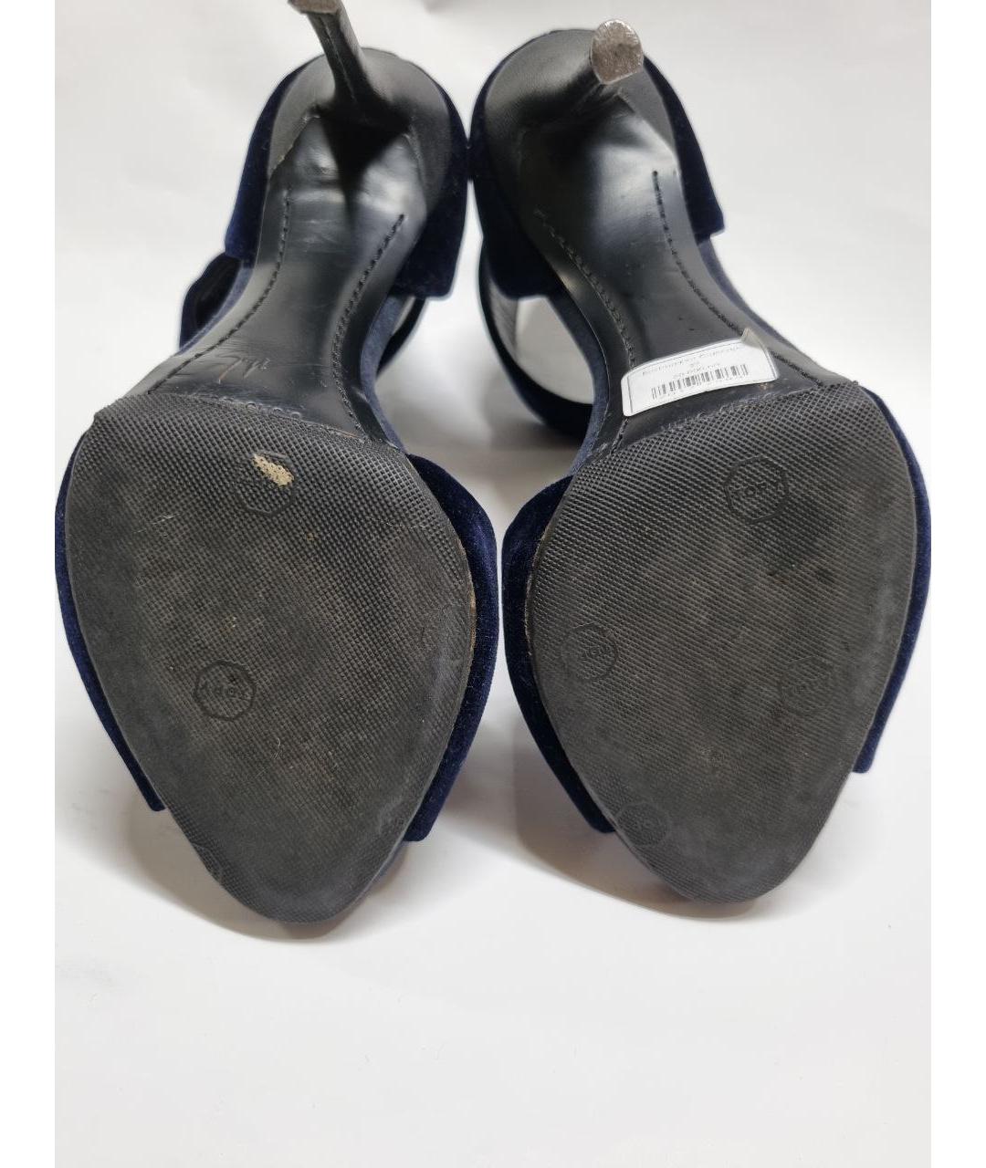 GIUSEPPE ZANOTTI DESIGN Темно-синие бархатные босоножки, фото 8