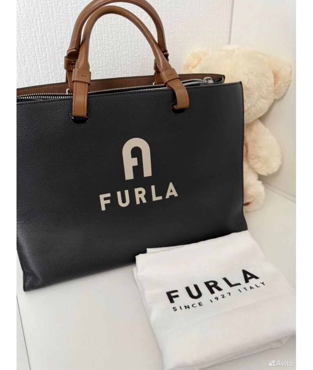 FURLA Черная кожаная сумка тоут, фото 5