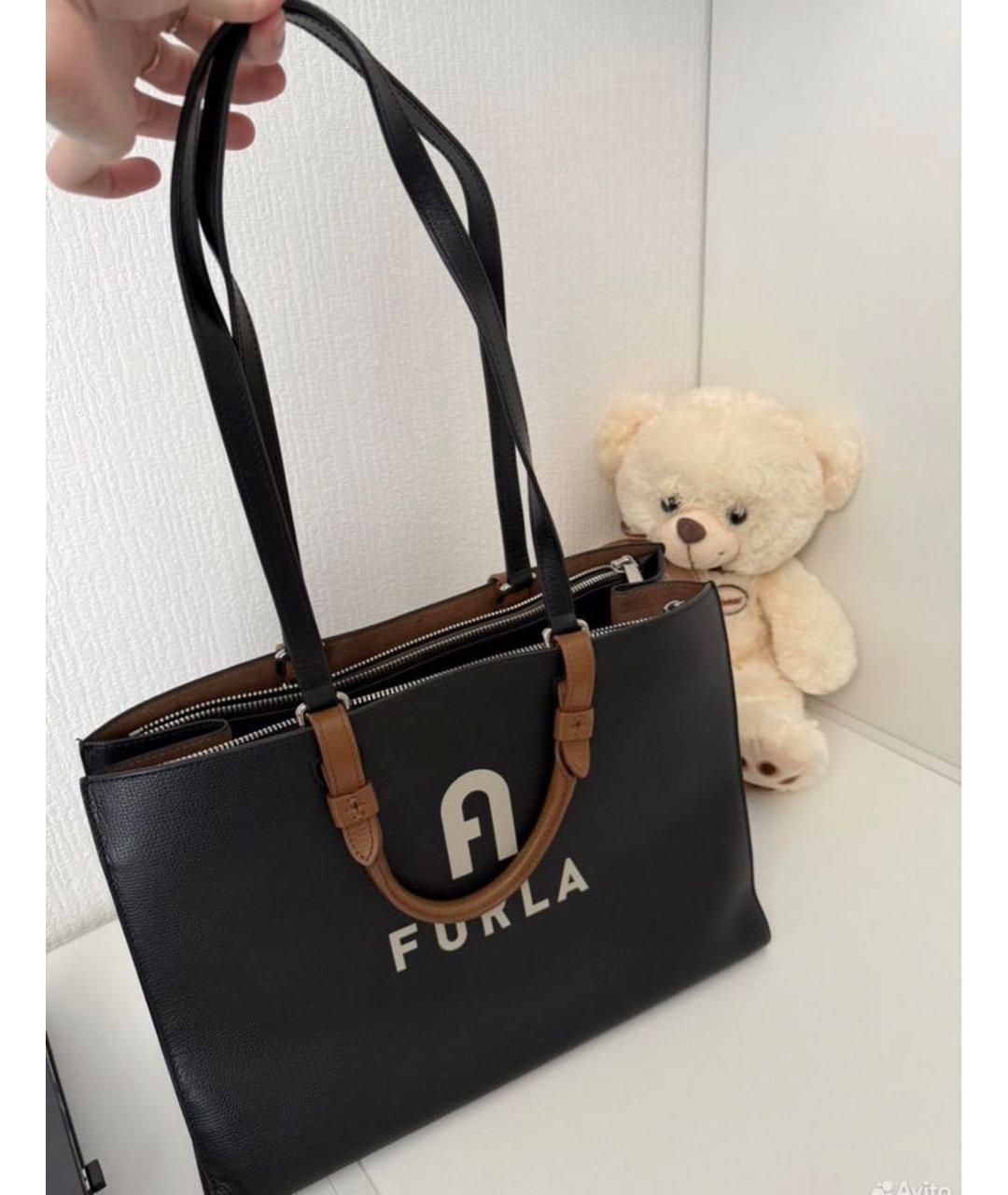 FURLA Черная кожаная сумка тоут, фото 2