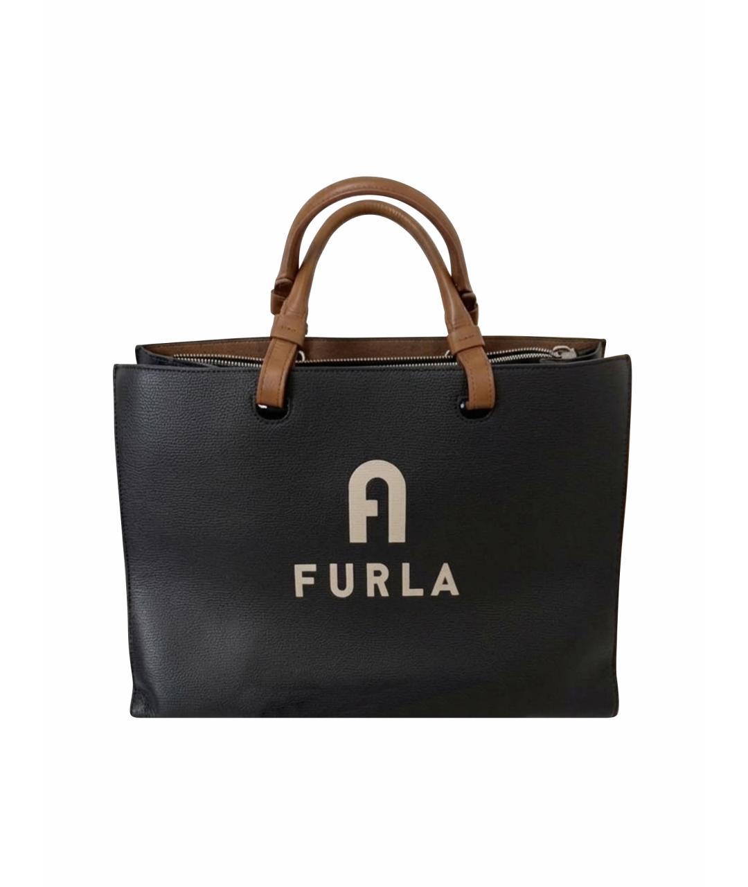 FURLA Черная кожаная сумка тоут, фото 1