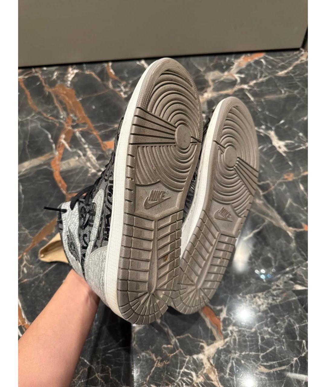 NIKE Серые кожаные высокие кроссовки / кеды, фото 6
