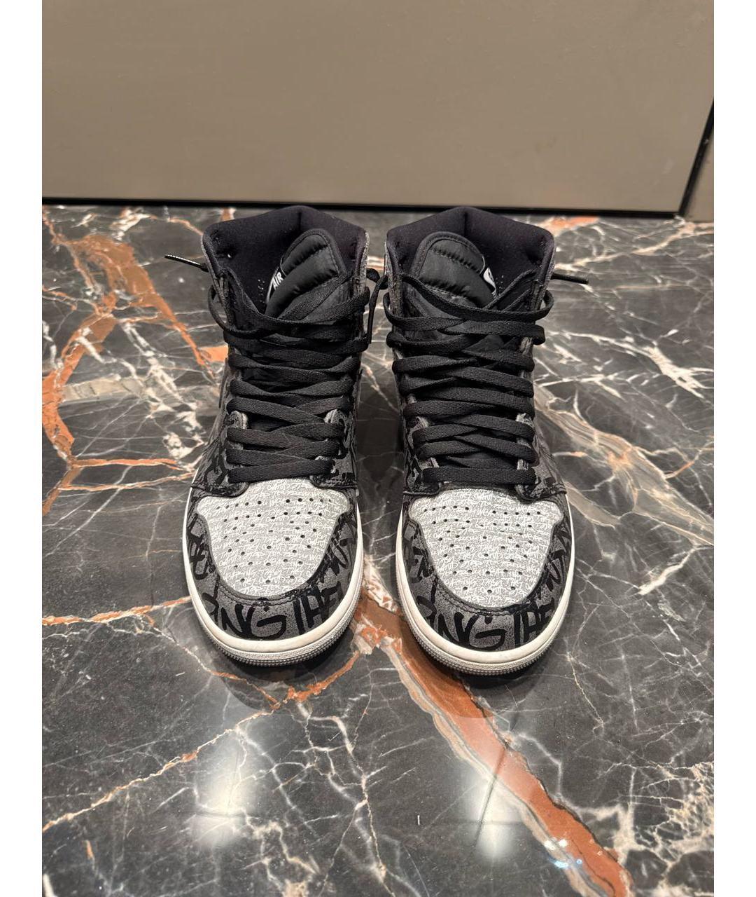 NIKE Серые кожаные высокие кроссовки / кеды, фото 2