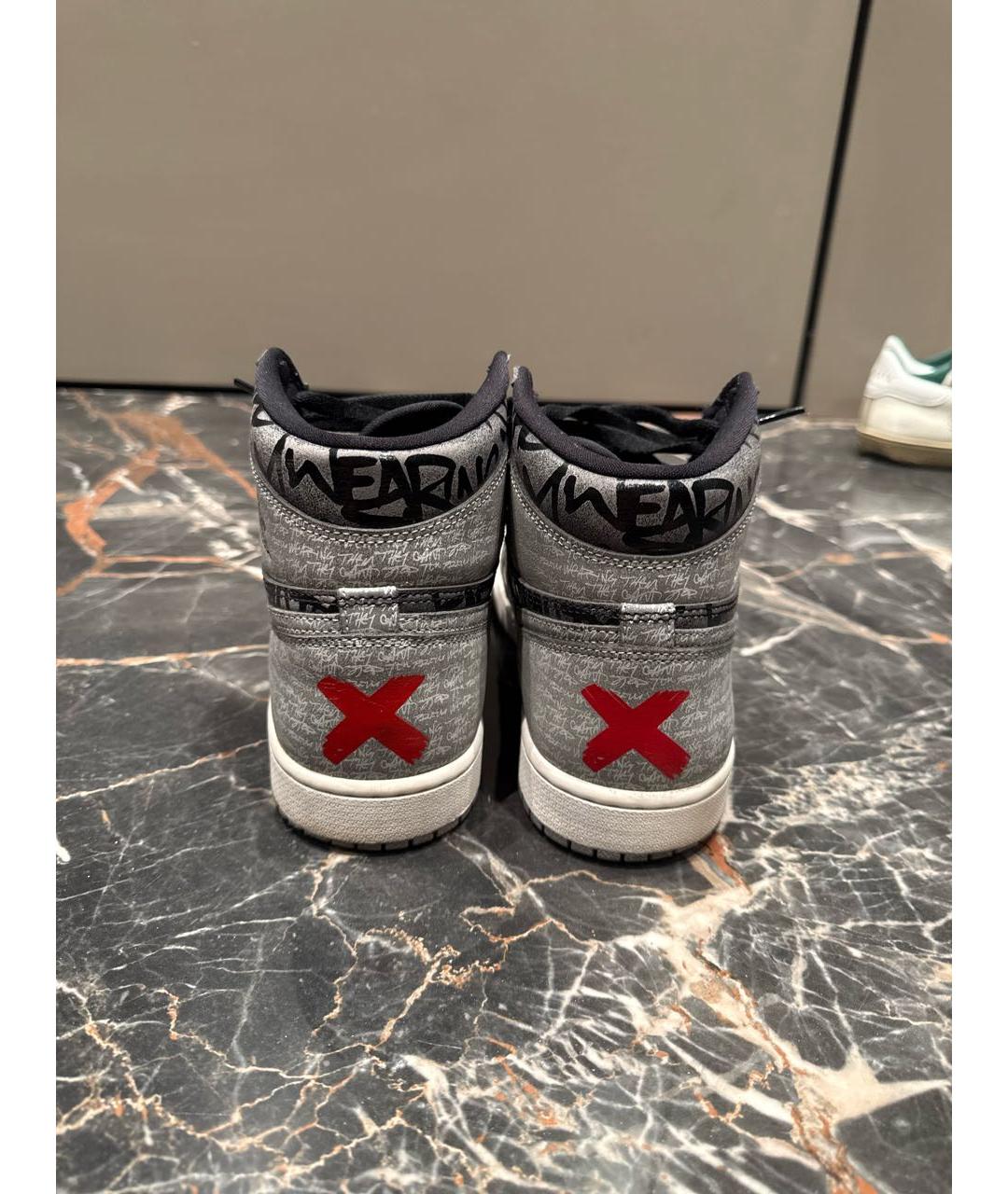 NIKE Серые кожаные высокие кроссовки / кеды, фото 4
