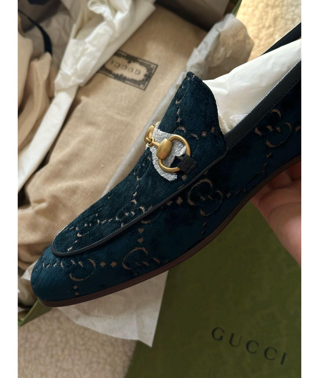 GUCCI Зеленые бархатные лоферы, фото 2