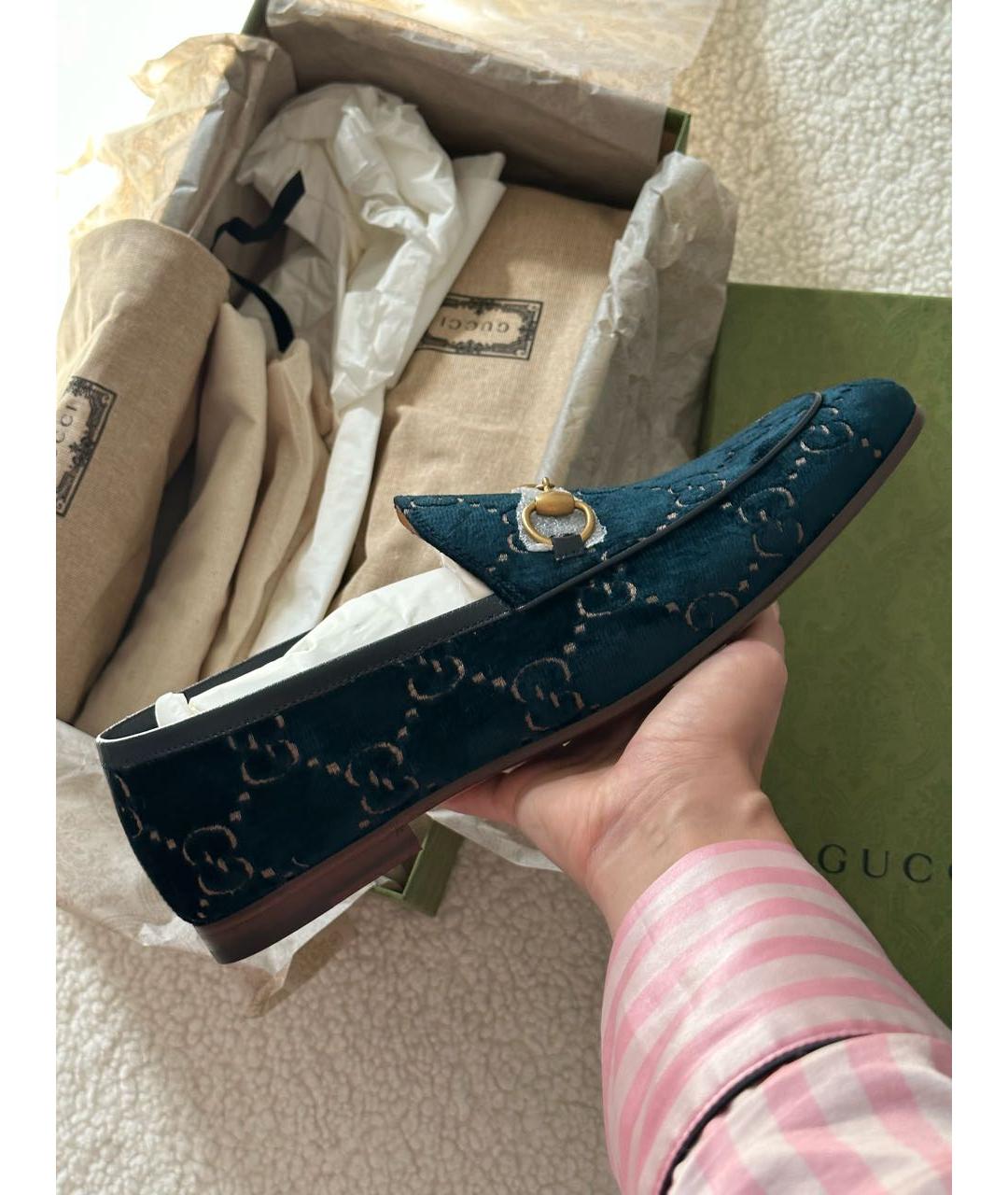 GUCCI Зеленые бархатные лоферы, фото 5