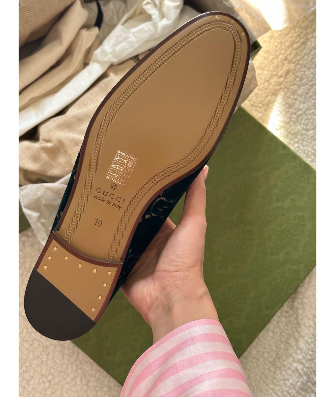GUCCI Зеленые бархатные лоферы, фото 4