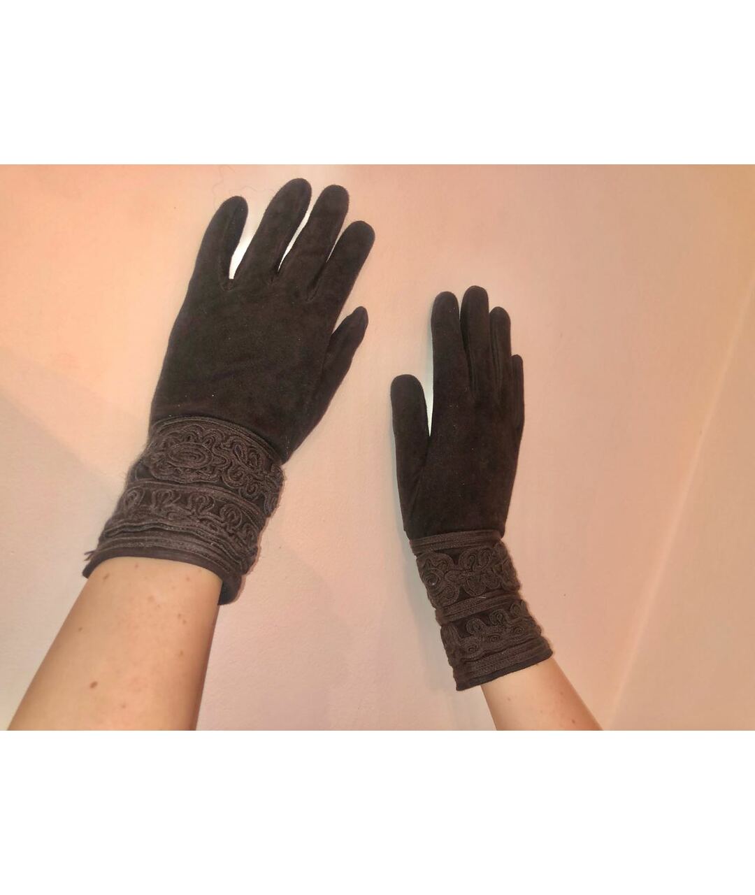 ERMANNO SCERVINO Коричневые кожаные перчатки, фото 4