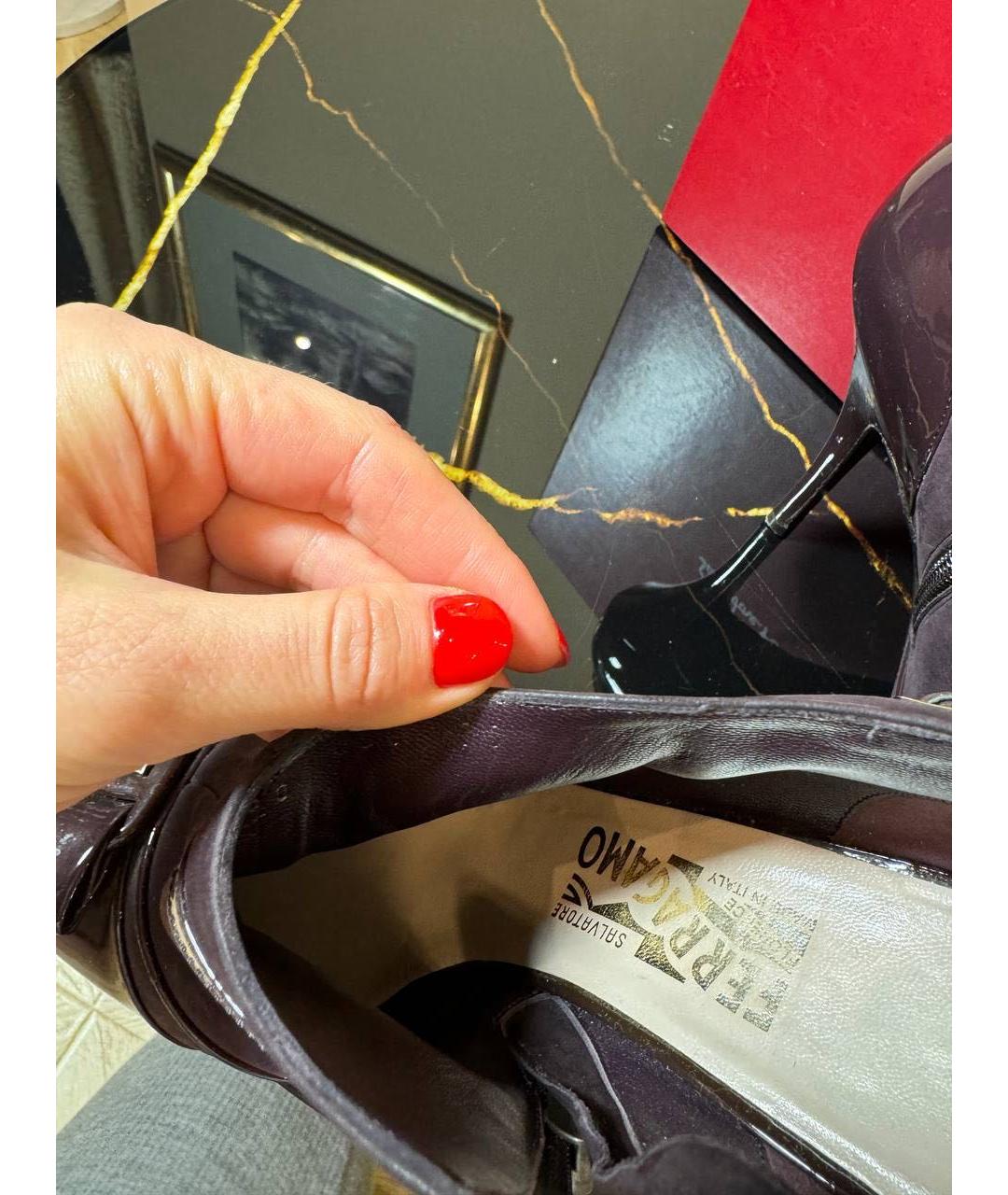 FERRAGAMO Фиолетовые кожаные ботильоны, фото 3