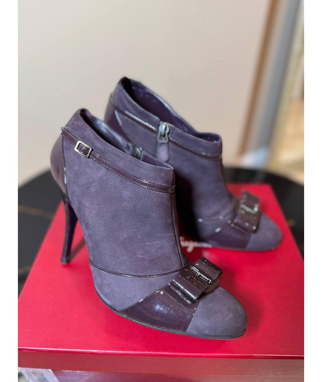 FERRAGAMO Фиолетовые кожаные ботильоны, фото 8