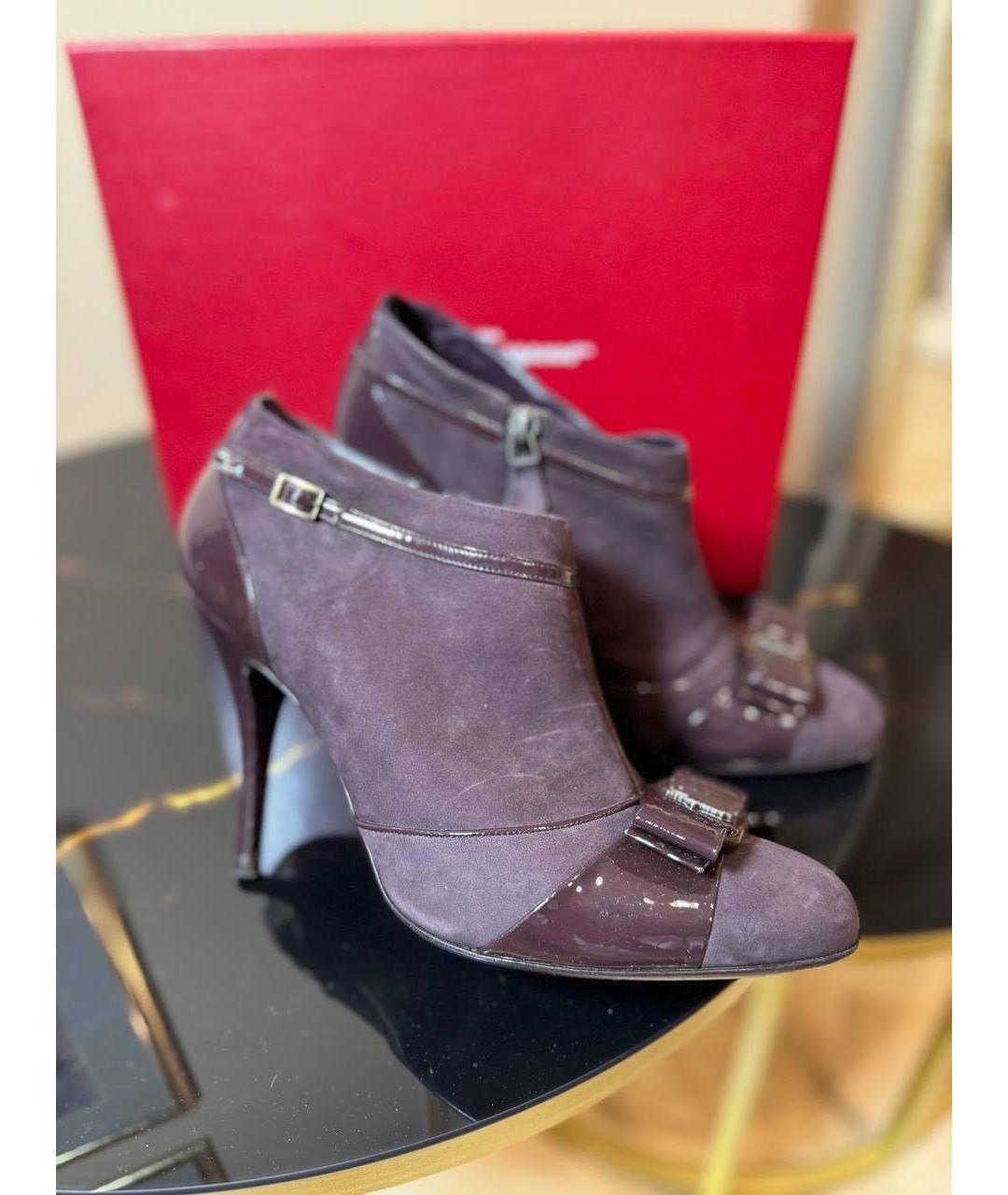 FERRAGAMO Фиолетовые кожаные ботильоны, фото 6