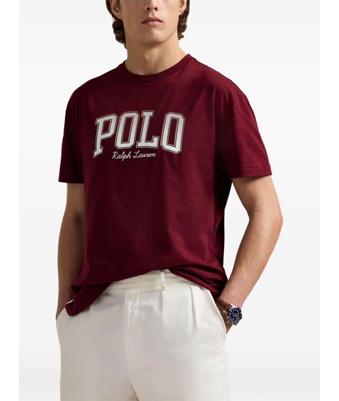 POLO RALPH LAUREN Бордовая хлопковая футболка, фото 3