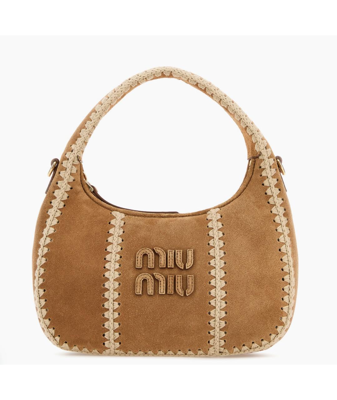 MIU MIU Бежевая замшевая сумка с короткими ручками, фото 4