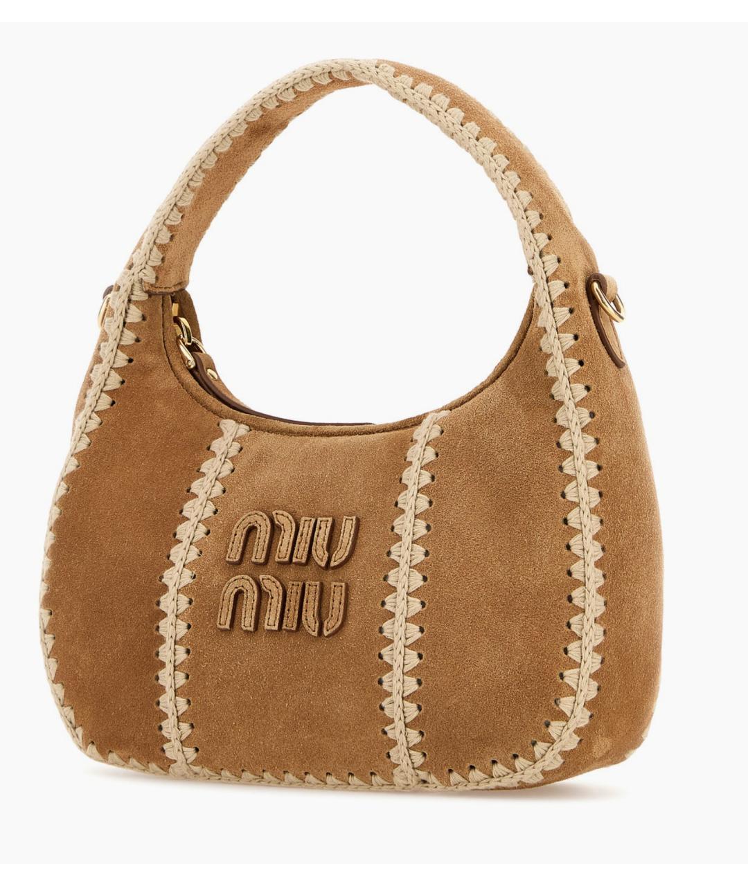 MIU MIU Бежевая замшевая сумка с короткими ручками, фото 2