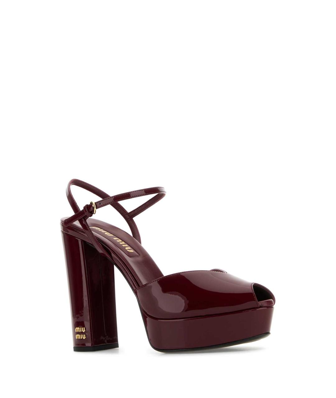 MIU MIU Бордовые босоножки из лакированной кожи, фото 2