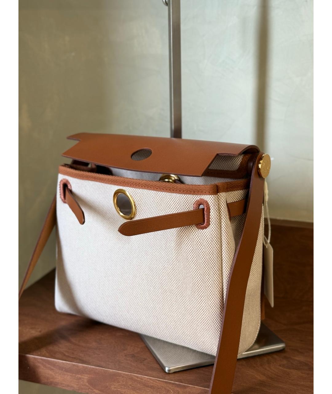 HERMES Коричневая тканевая сумка через плечо, фото 4