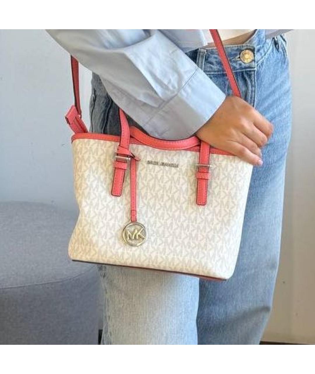 MICHAEL KORS Белая сумка тоут из искусственной кожи, фото 4