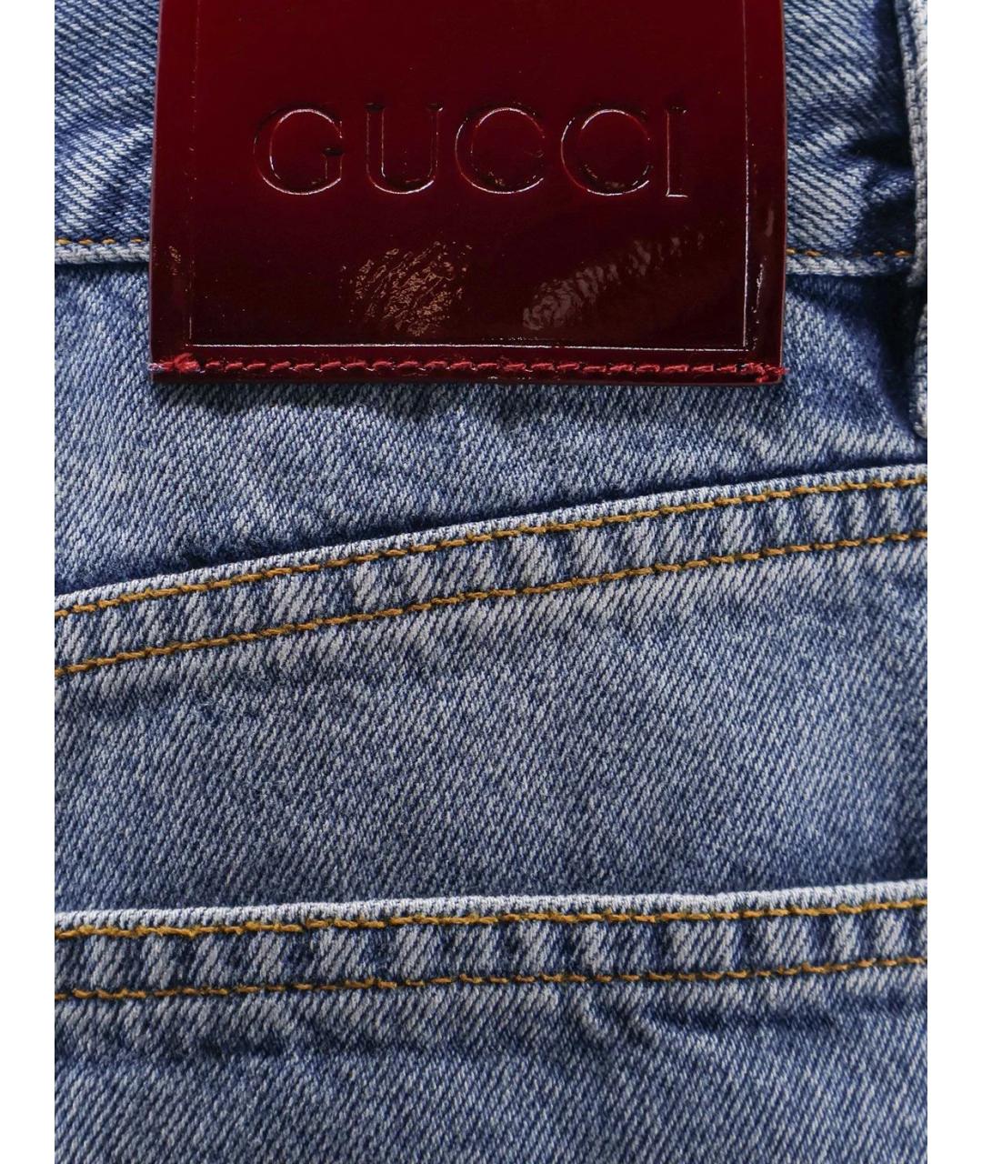 GUCCI Голубые хлопковые прямые джинсы, фото 3