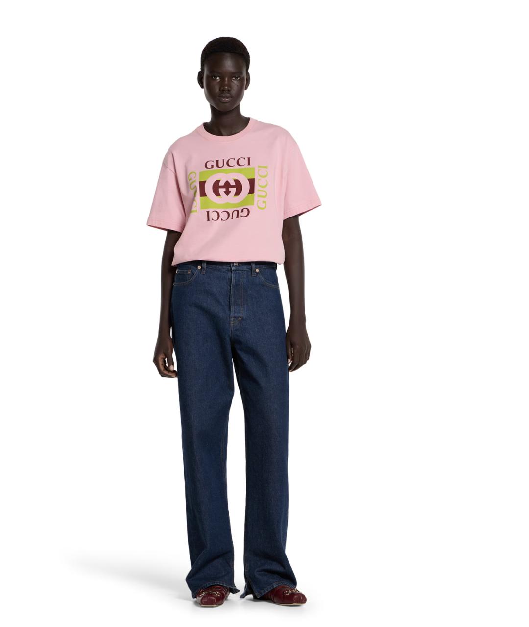 GUCCI Розовая хлопковая футболка, фото 2