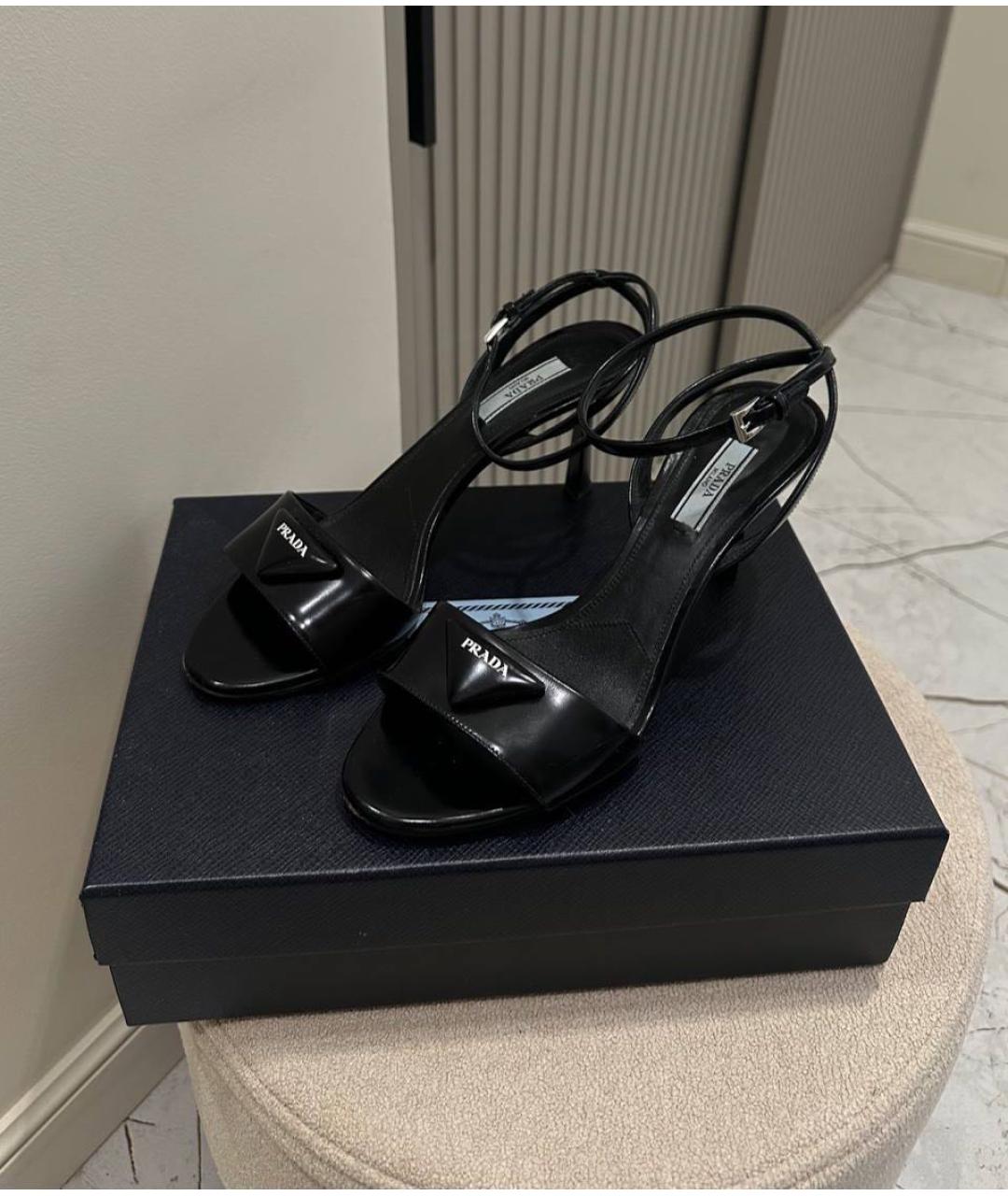PRADA Черные кожаные босоножки, фото 4