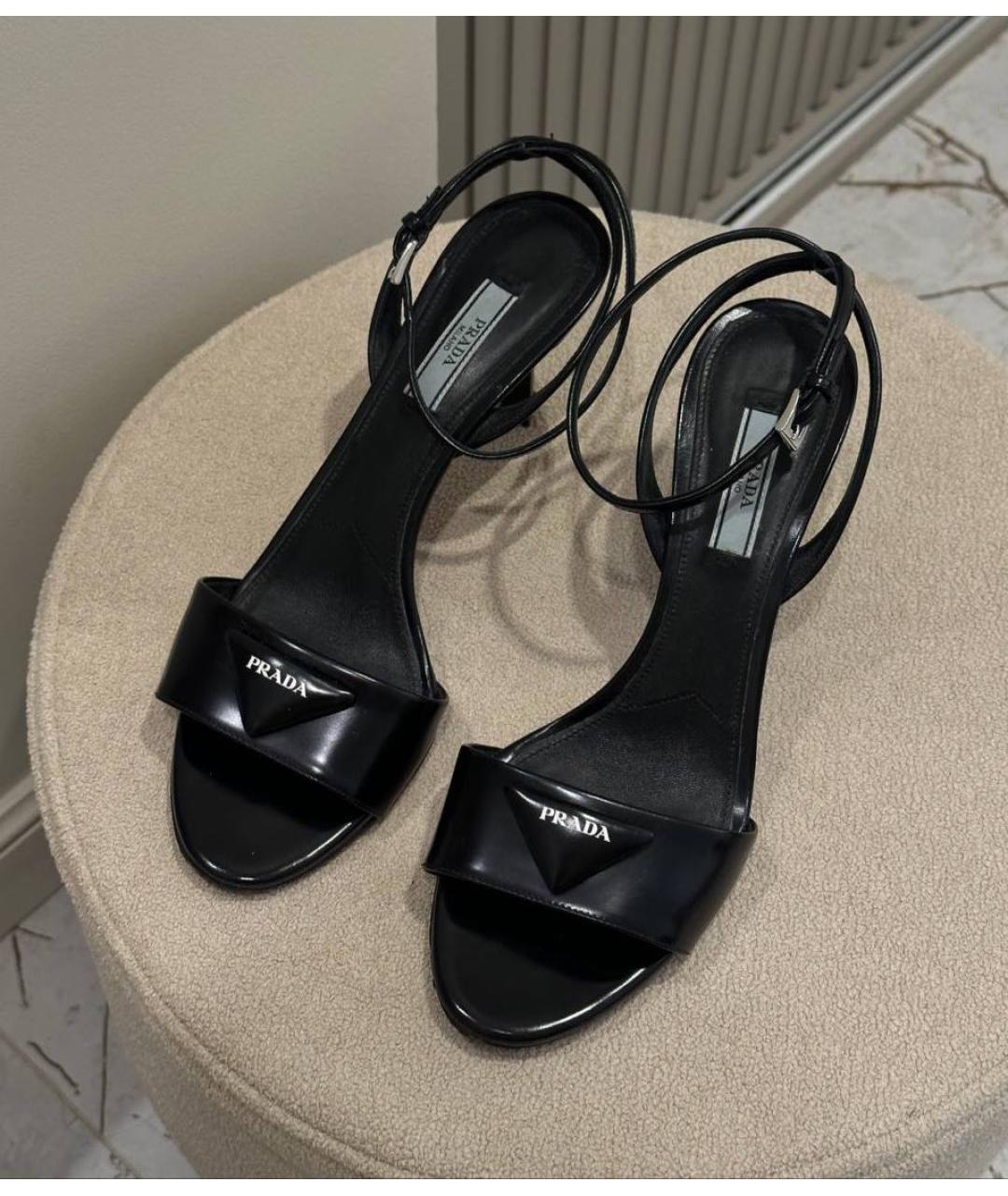 PRADA Черные кожаные босоножки, фото 3