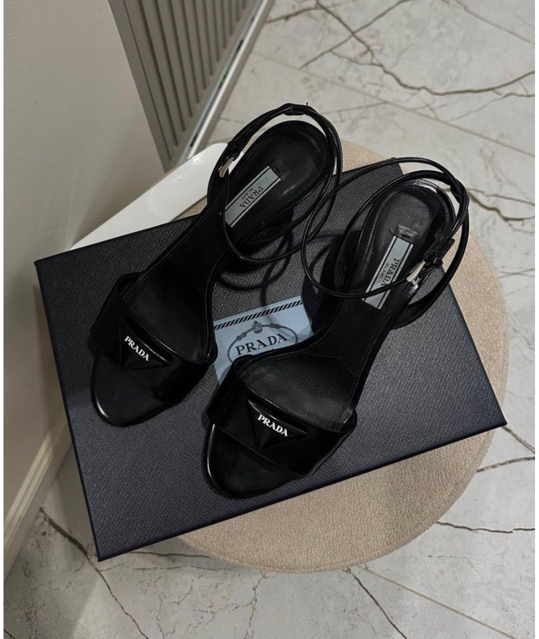PRADA Черные кожаные босоножки, фото 2