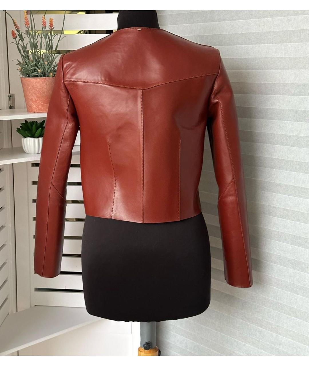 SPORTMAX Бордовая кожаная куртка, фото 2