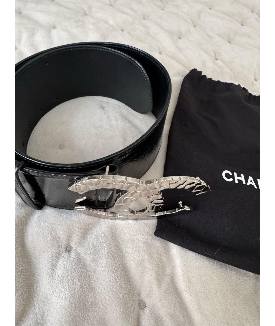 CHANEL Черный ремень из лакированной кожи, фото 3