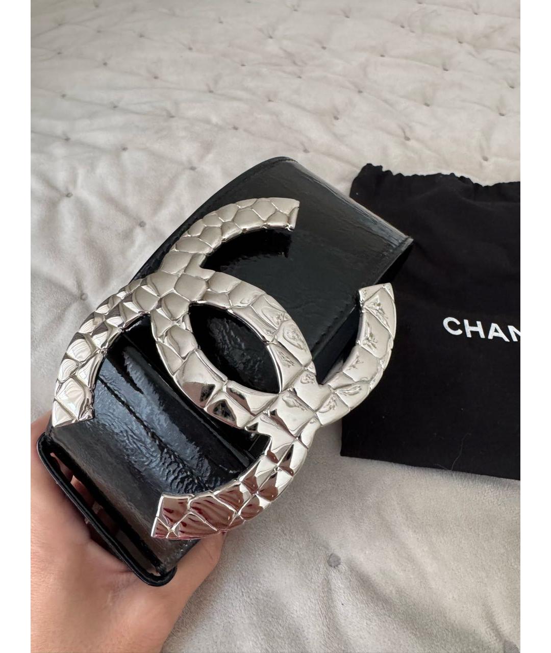 CHANEL Черный ремень из лакированной кожи, фото 6