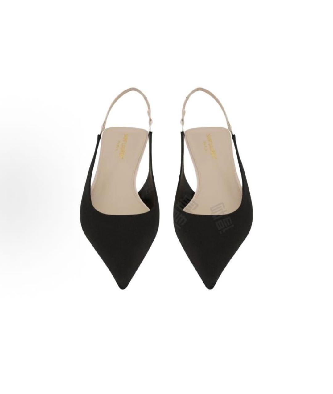 SAINT LAURENT Черные кожаные лодочки на низком каблуке, фото 2