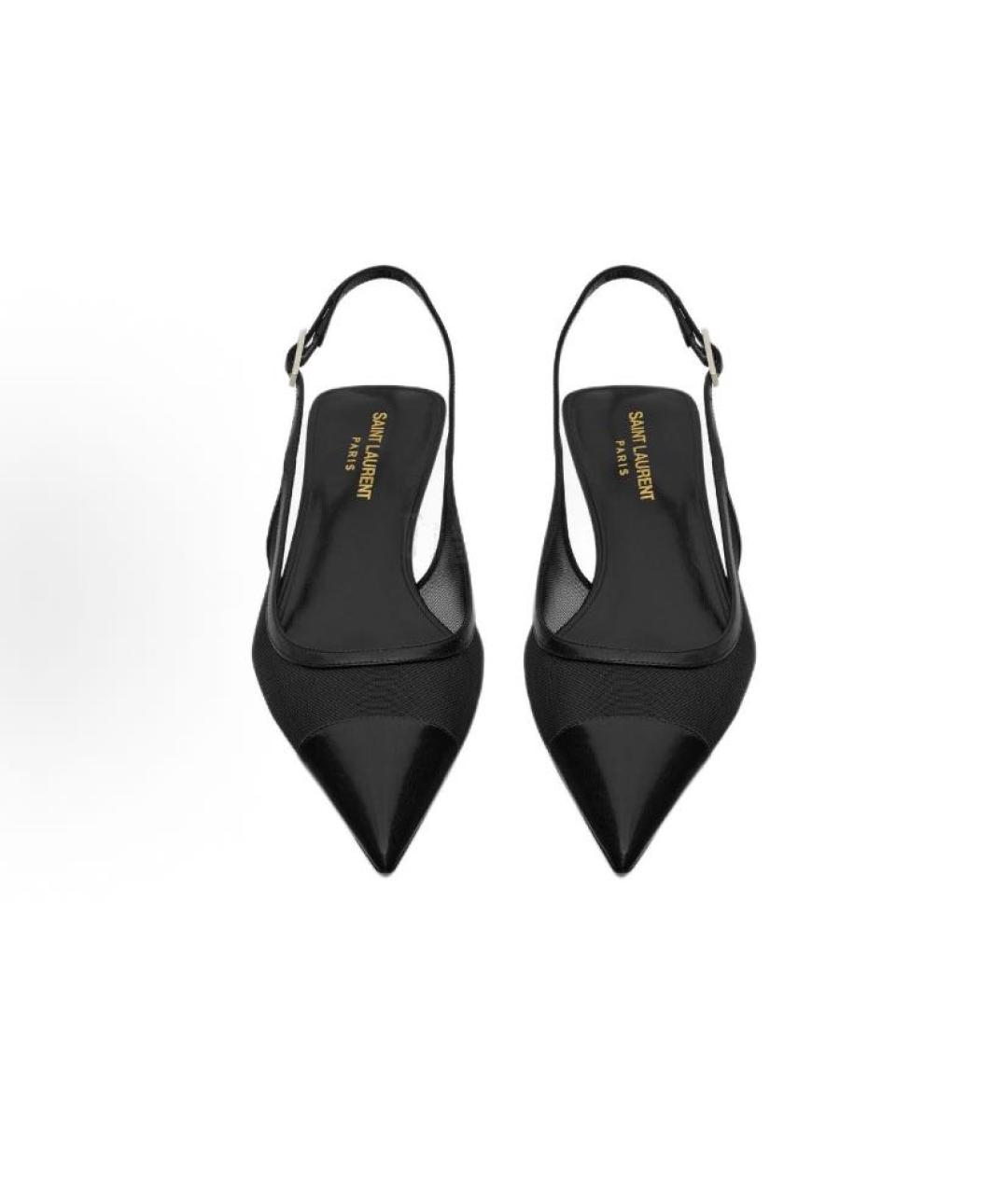 SAINT LAURENT Черные синтетические лодочки на низком каблуке, фото 3