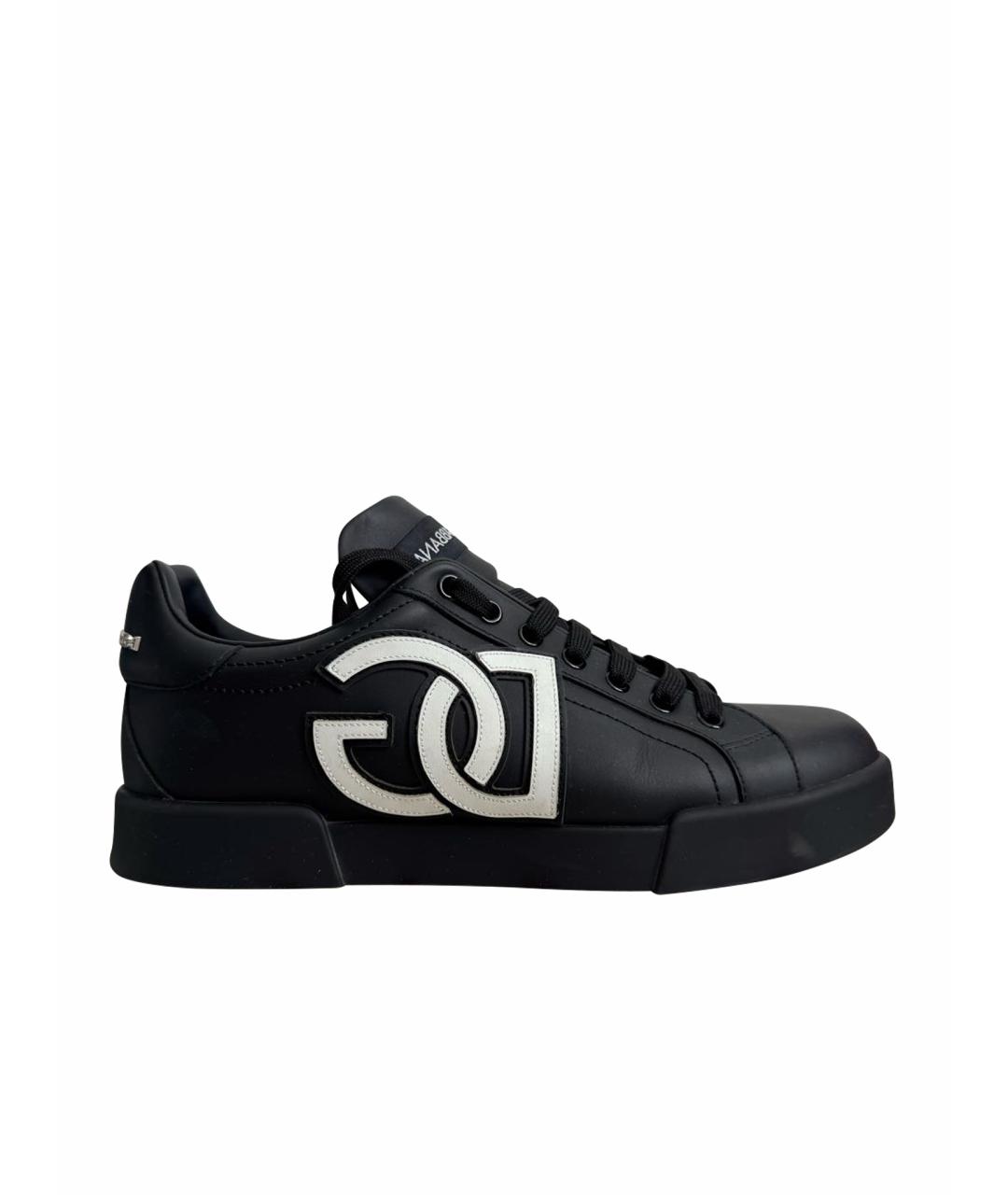 DOLCE&GABBANA Черные кожаные кеды, фото 1