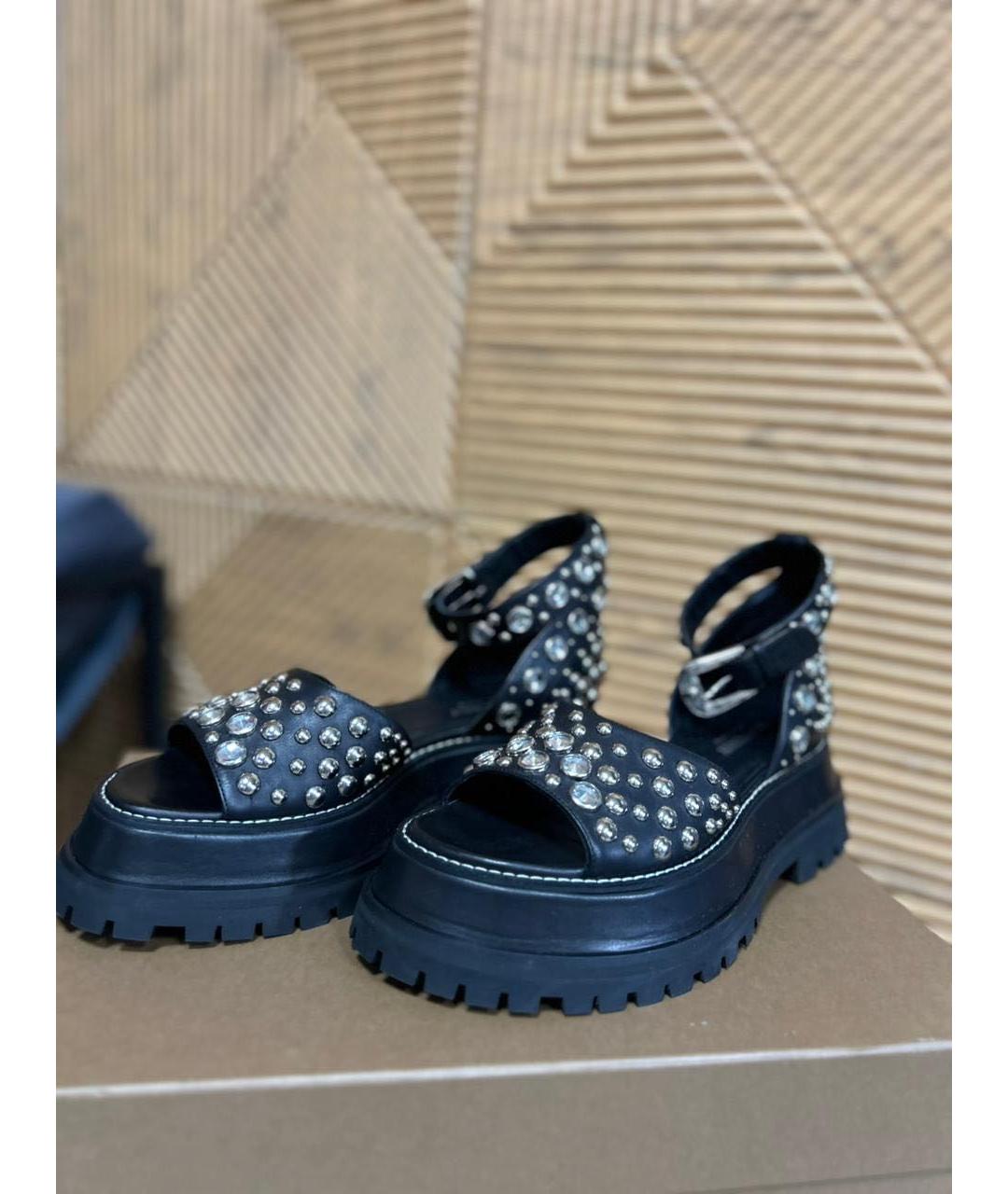 BURBERRY Черные кожаные сандалии, фото 4