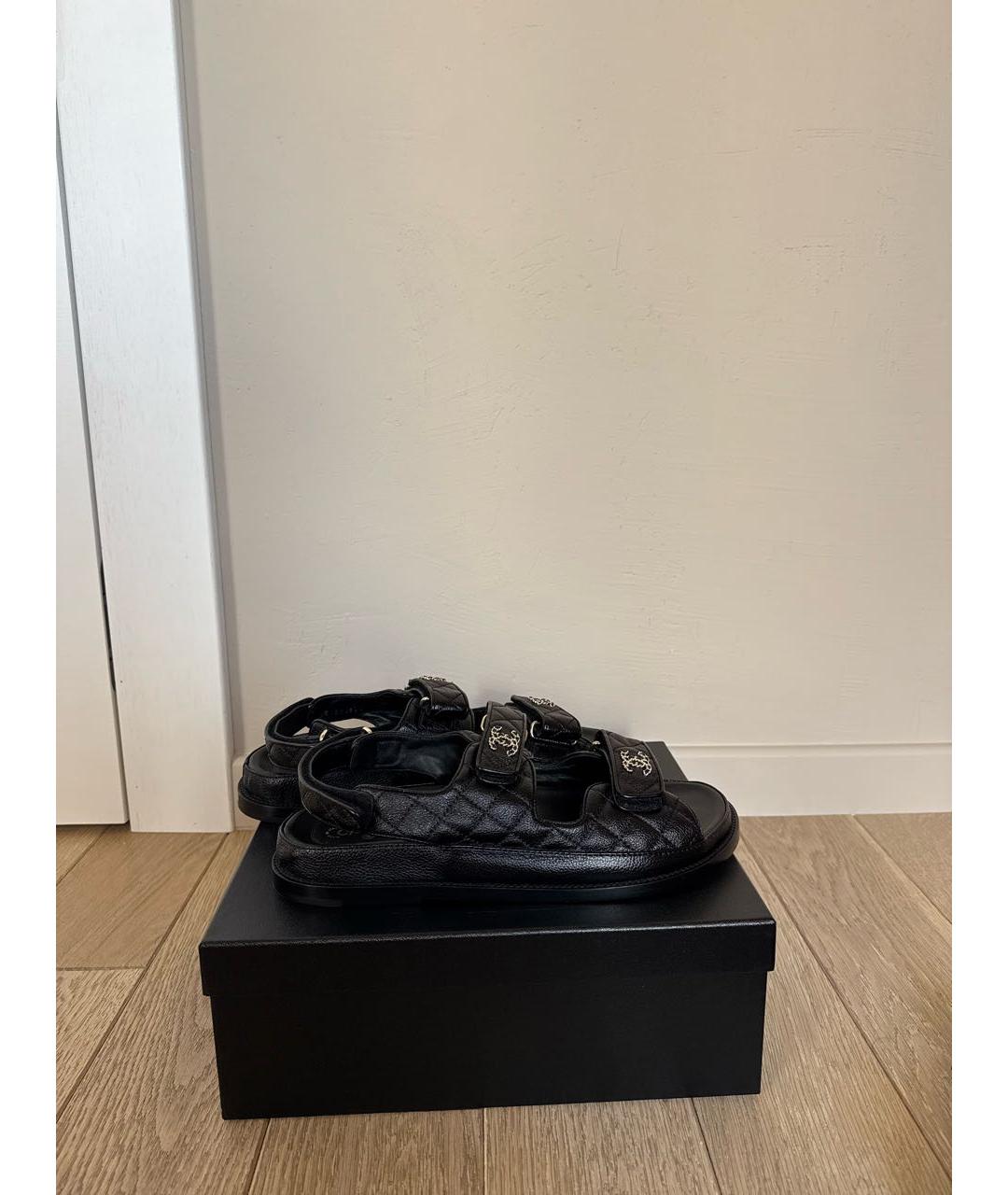 CHANEL Черные кожаные сандалии, фото 7