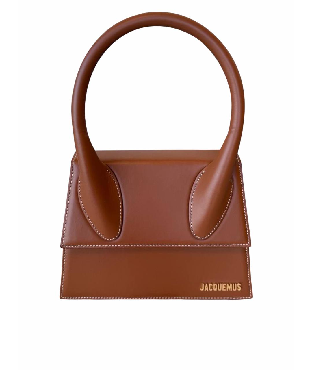 JACQUEMUS Коричневая кожаная сумка с короткими ручками, фото 1