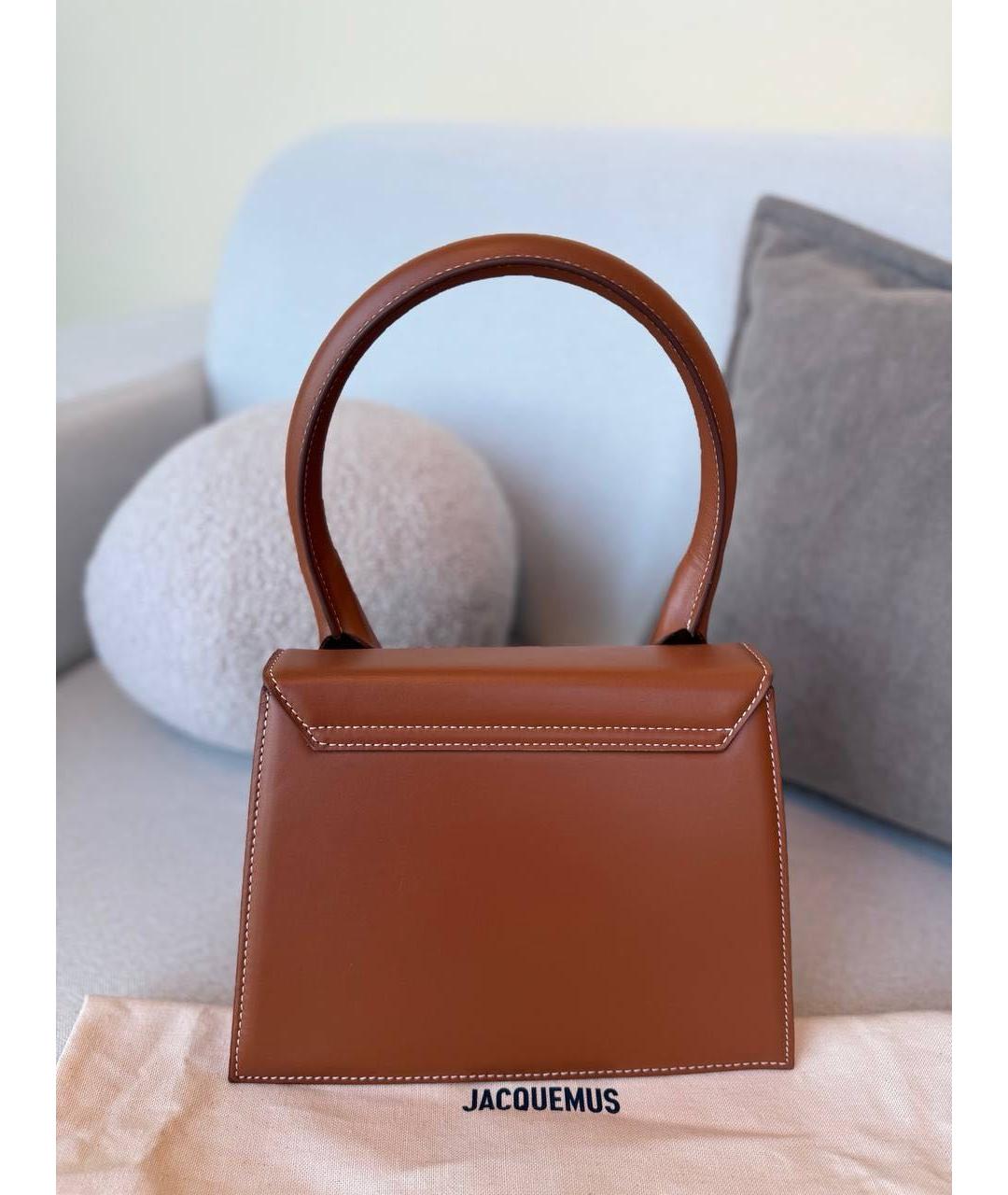 JACQUEMUS Коричневая кожаная сумка с короткими ручками, фото 2