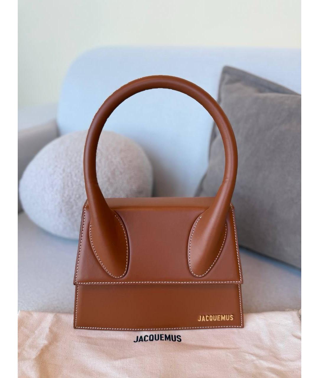 JACQUEMUS Коричневая кожаная сумка с короткими ручками, фото 4