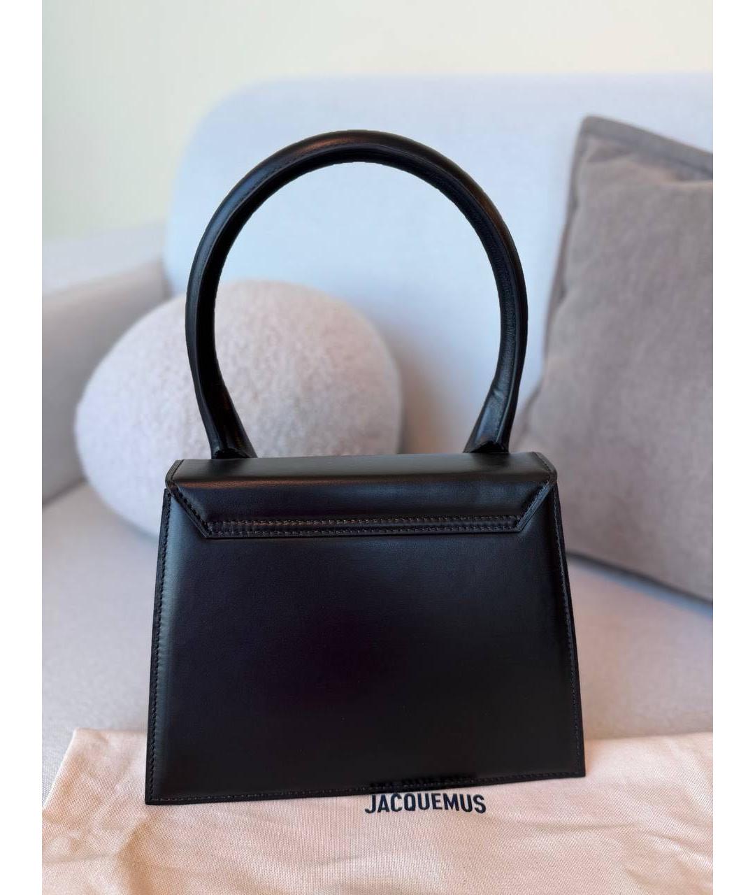 JACQUEMUS Черная кожаная сумка с короткими ручками, фото 2