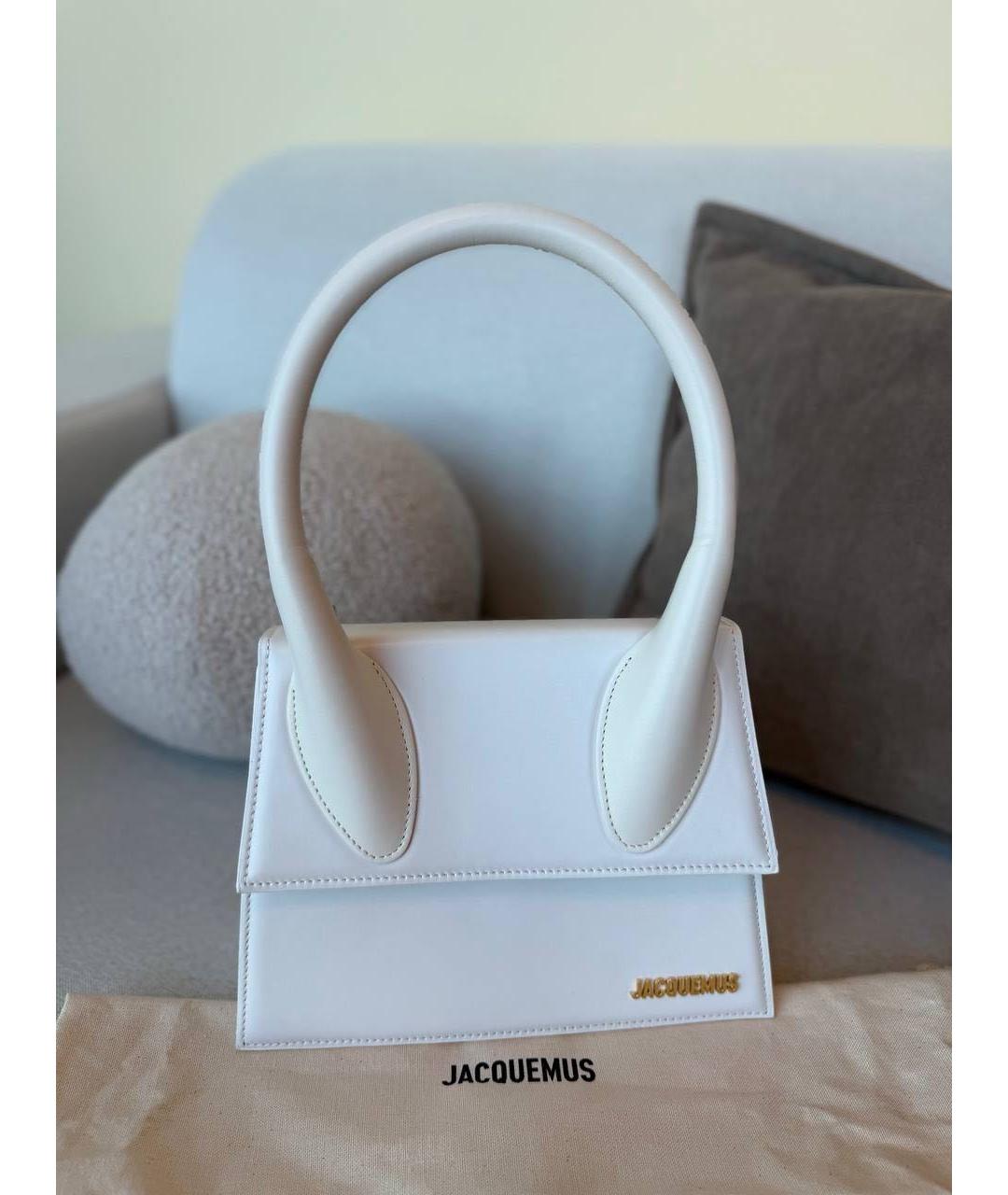 JACQUEMUS Белая кожаная сумка с короткими ручками, фото 4