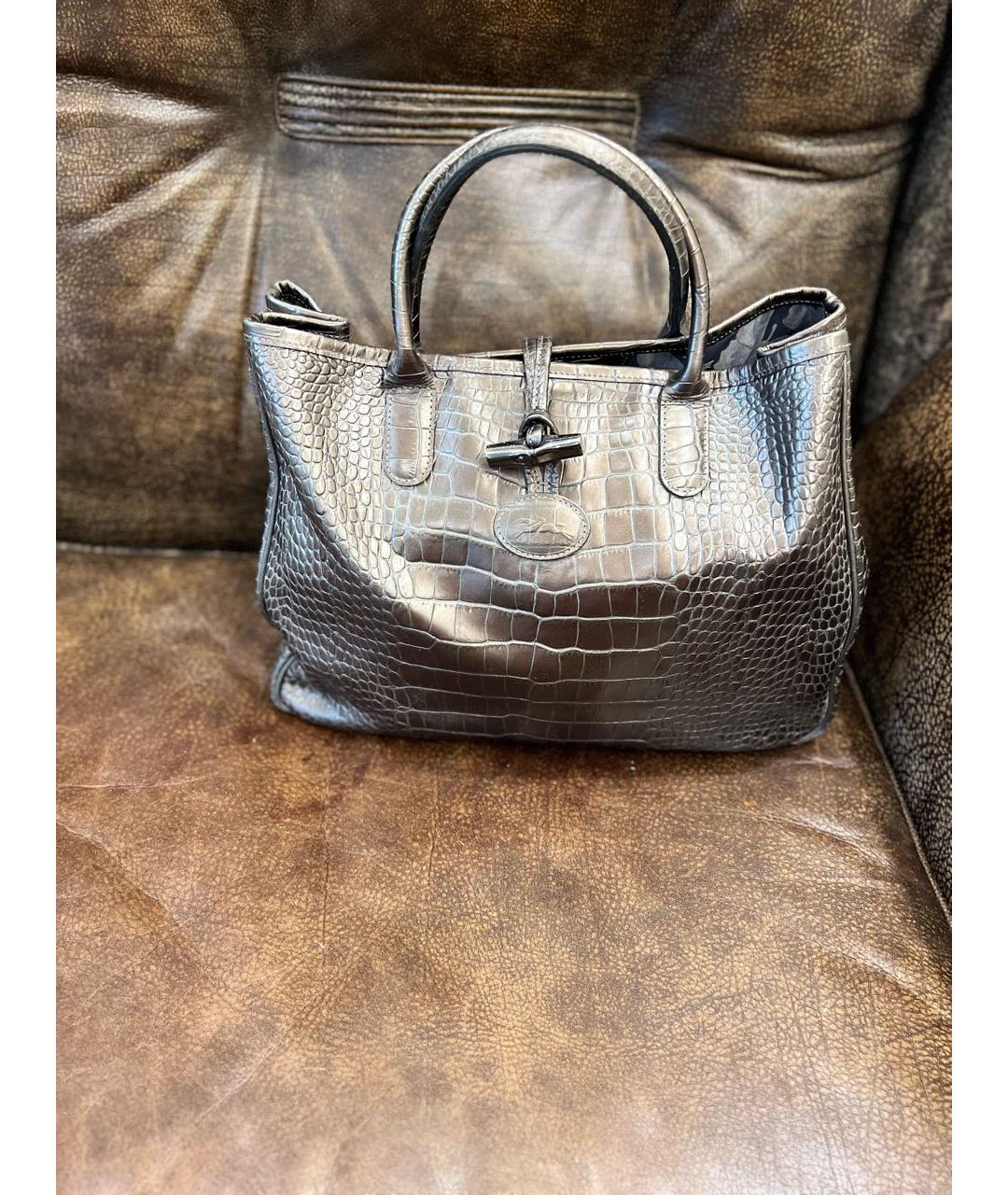 LONGCHAMP Серебряная кожаная сумка тоут, фото 6
