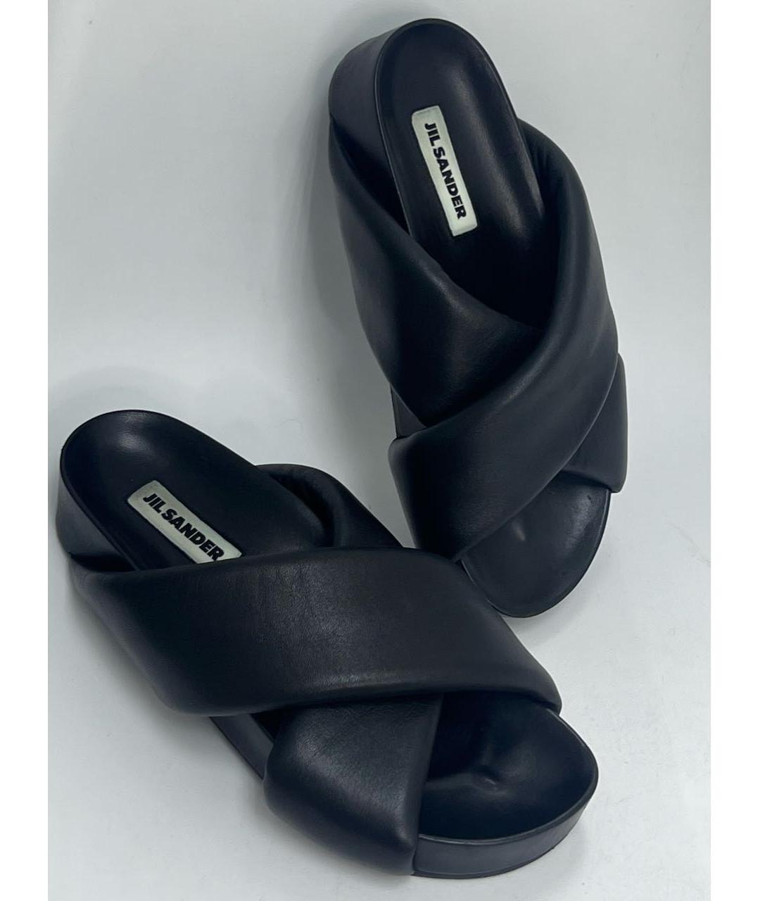 JIL SANDER Черные кожаные шлепанцы, фото 4