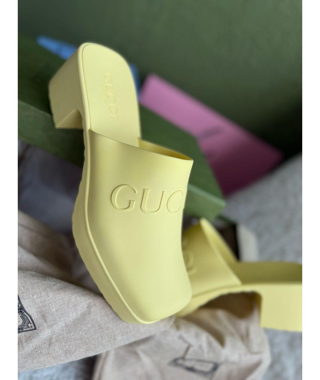 GUCCI Желтые резиновые мюли, фото 3