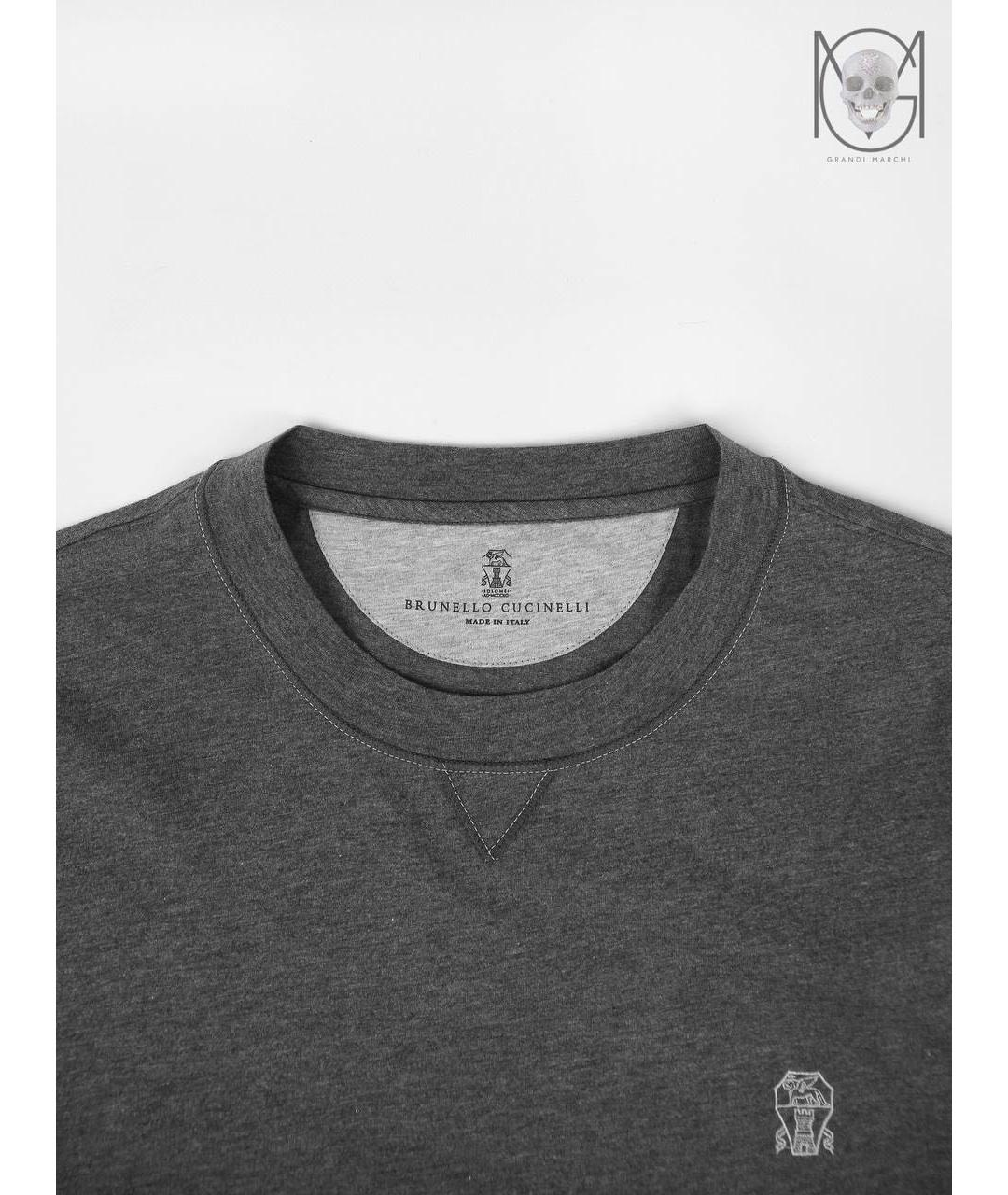 BRUNELLO CUCINELLI Антрацитовая хлопковая футболка, фото 3