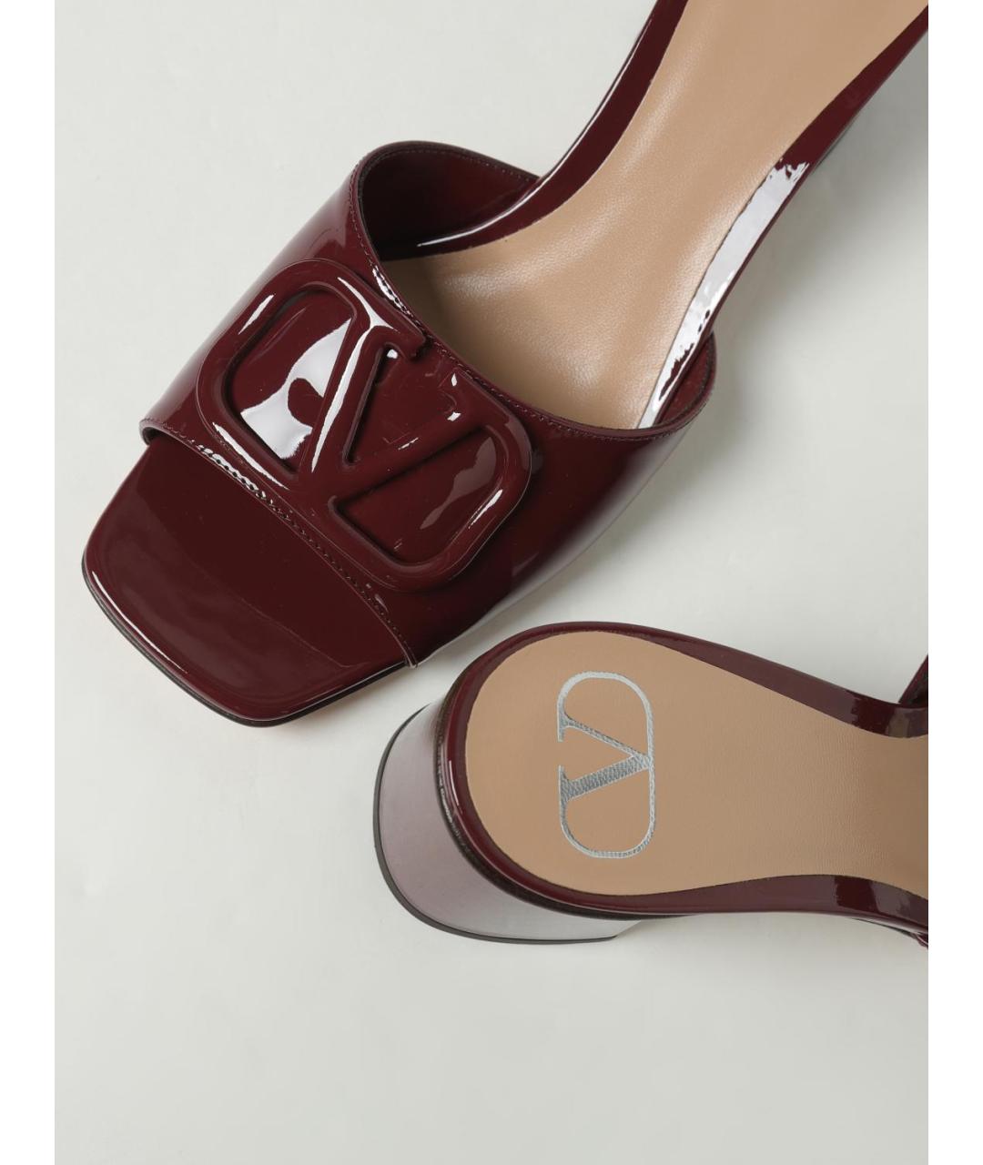 VALENTINO Бордовые кожаные мюли, фото 4