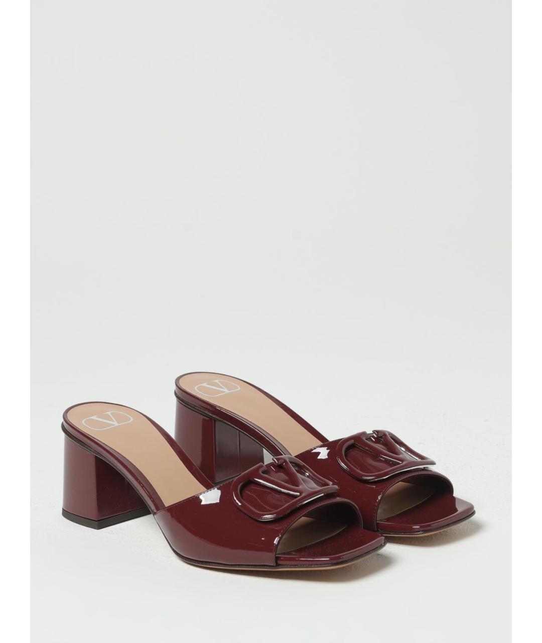 VALENTINO Бордовые кожаные мюли, фото 2