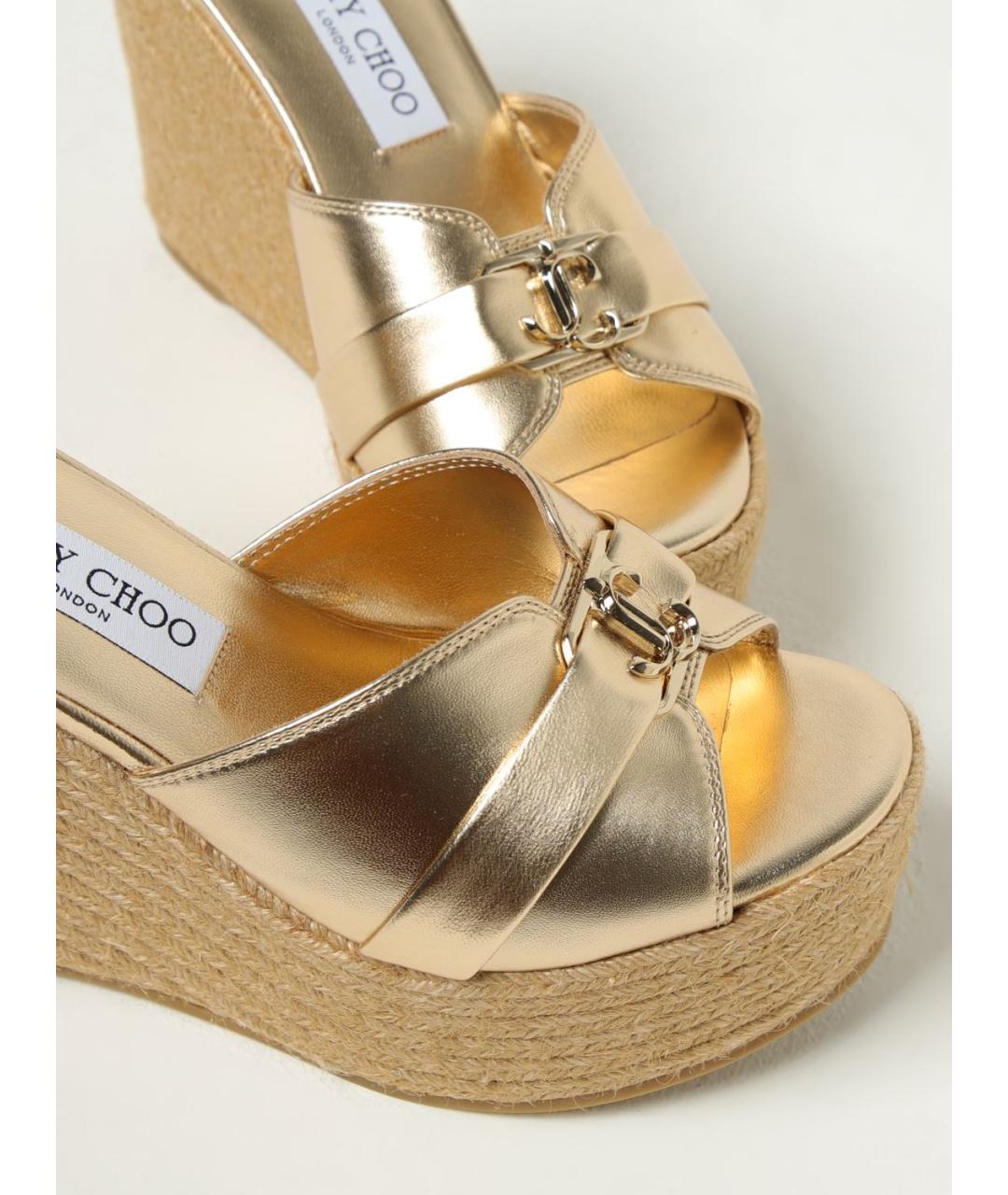 JIMMY CHOO Золотые кожаные мюли, фото 4