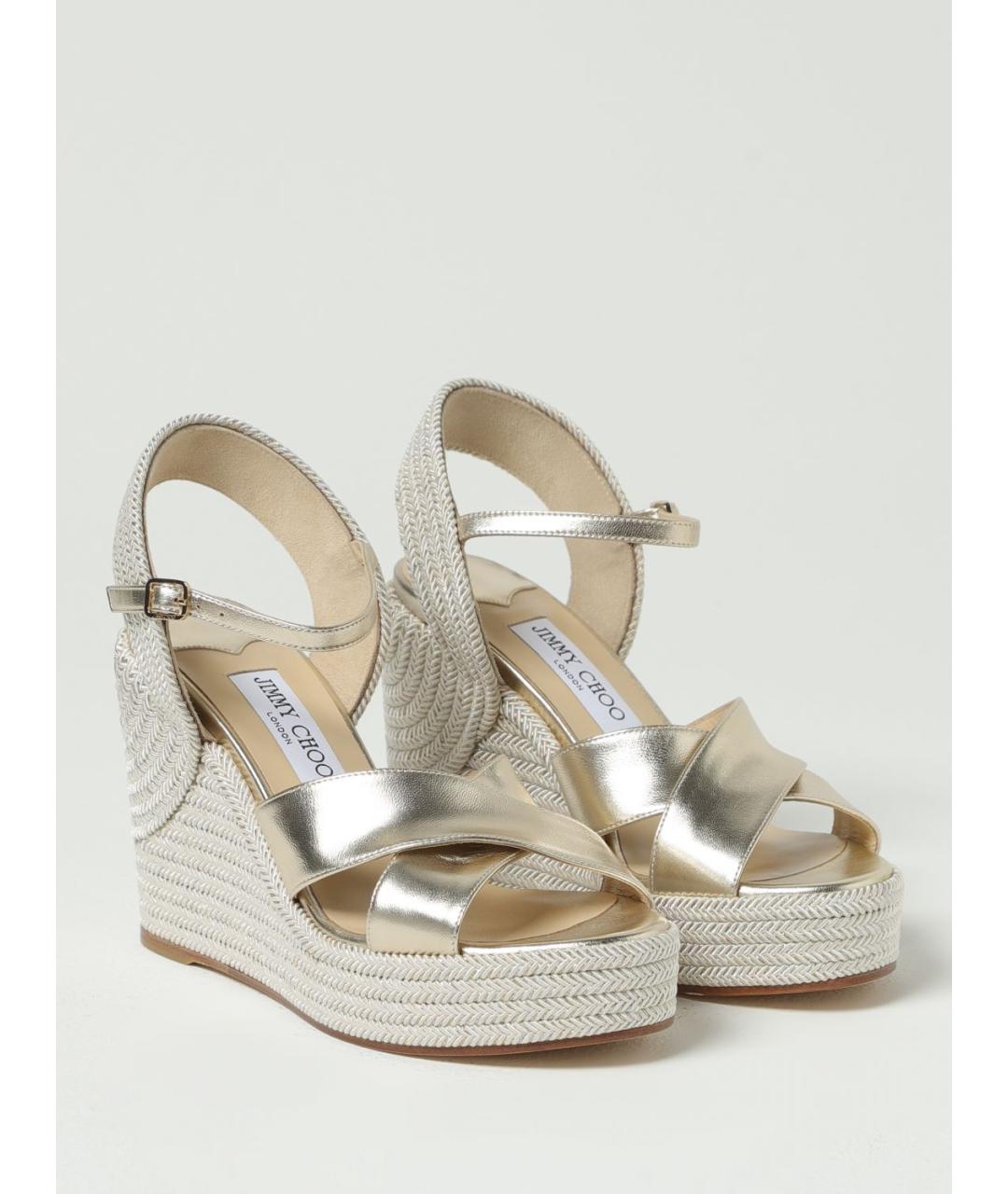 JIMMY CHOO Золотые кожаные босоножки, фото 2