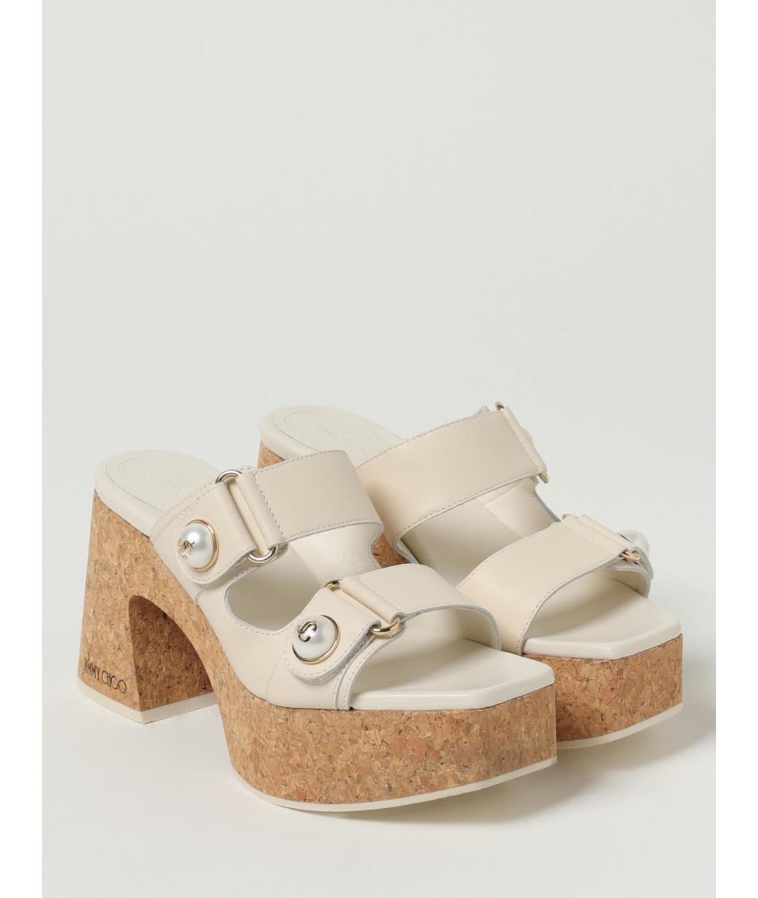 JIMMY CHOO Бежевые кожаные мюли, фото 2