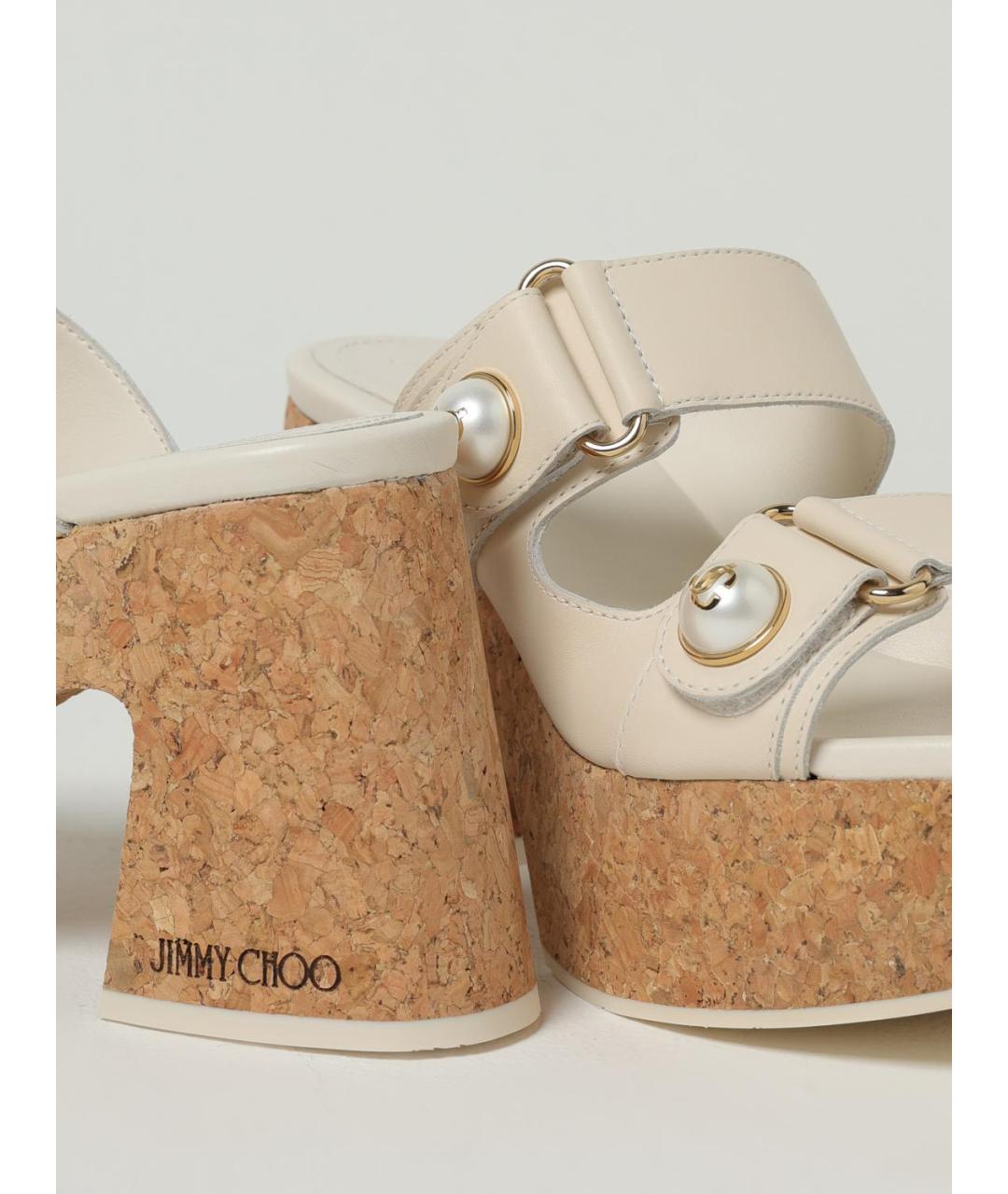 JIMMY CHOO Бежевые кожаные мюли, фото 4